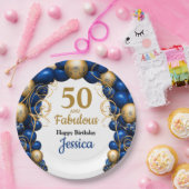 ブライトブルーとフラット金ゴールド誕生日パーティー ペーパープレート (パーティー)