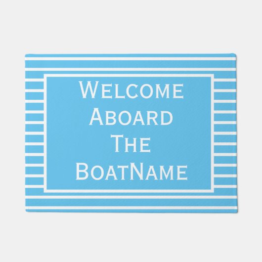 ブライトブルーとホワイトウェルカムボート形式 ドアマット (正面)