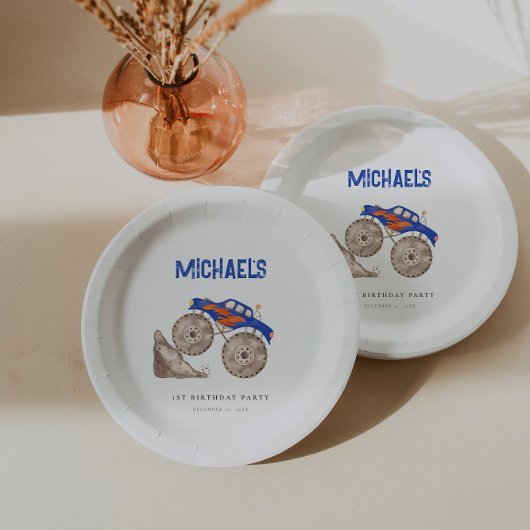 ブライトブルーのモンスタートラック ペーパープレート