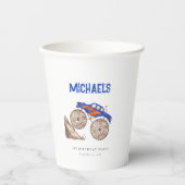 ブライトブルーのモンスタートラック 紙コップ (正面)