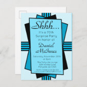 ブライトブルーアールデコ70thサプライズパーティー誕生日 インビテーションポストカード (正面/裏面)
