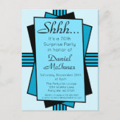 ブライトブルーアールデコ70thサプライズパーティー誕生日 インビテーションポストカード (正面)