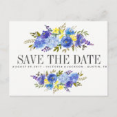 ブライトブルーイエローフラワーウェディング日付を保存 案内ポストカード (正面)