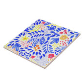 ブライトブルーイエローフローラガーデンパターン タイル (側面)