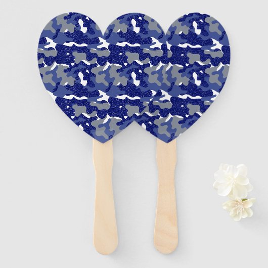 ブライトブルーカモフラージスパークル迷彩柄愛好家 ハンドファン (正面&裏面)