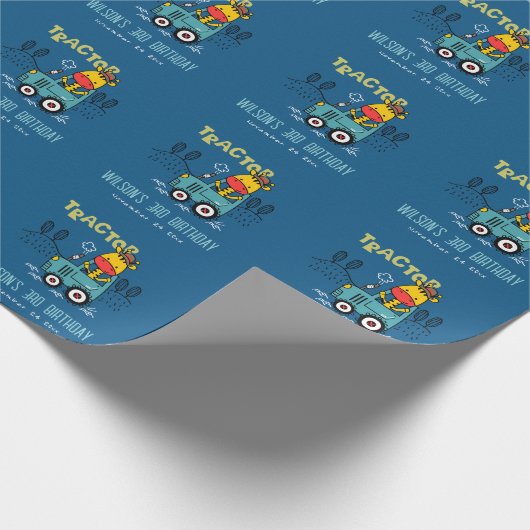 ブライトブルーキレーインファームトラクターボーイズ誕生日 ラッピングペーパー (角)