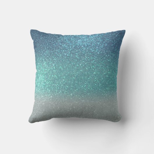 ブライトブルーティール(緑がかった色)スパークリーグリッターモノグラムグラデーション クッション (裏面)