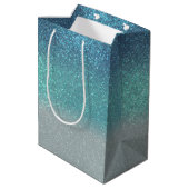ブライトブルーティール(緑がかった色)スパークリーグリッターモノグラムグラデーション ミディアムペーパーバッグ (裏面アングル)