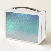 ブライトブルーティール（緑がかった色）スパークリーグリッターモノグラムグラデーション メタルランチボックス (裏面)