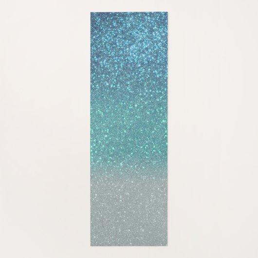 ブライトブルーティール(緑がかった色)スパークリーグリッターモノグラムグラデーション ヨガマット (裏面)