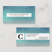 ブライトブルーティール(緑がかった色)スパークリーグリッターモノグラムグラデーション 名刺 (正面/裏面)