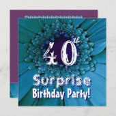 ブライトブルーデイジー40thサプライズ誕生日テンプレート 招待状 (正面/裏面)
