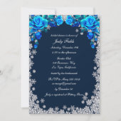 ブライトブルーバラスノーフレーククリスマスブライダルシャワー 招待状 (正面)