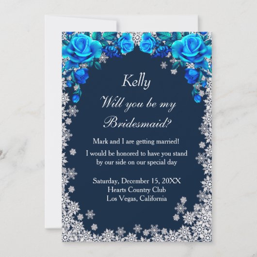 ブライトブルーバラスノーフレーククリスマスブリーズメイド 招待状 (正面)