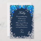 ブライトブルーバラスノーフレーククリスマスメイド・オブ・オーナー（花嫁付き添い人） 招待状 (正面)