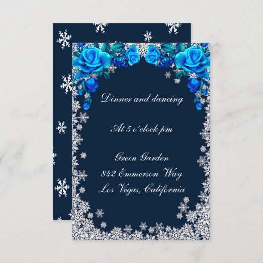 ブライトブルーバラスノーフレーククリスマス披露宴 エンクロージャーカード (正面/裏面)