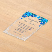 ブライトブルーバラスノーフレーククリスマス アクリル招待状 (レイダウン)