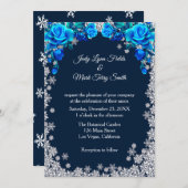 ブライトブルーバラスノーフレーククリスマス 招待状 (正面/裏面)