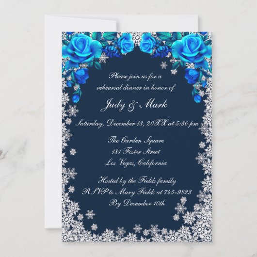 ブライトブルーバラスノーフレークリハーサルディナー 招待状 (正面)