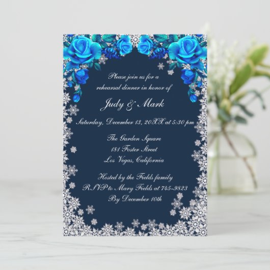 ブライトブルーバラスノーフレークリハーサルディナー 招待状 (スタンド正面)