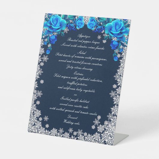 ブライトブルーバラスノーフレーク結婚クリスマスメニュー 台座サイン (正面)