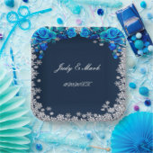 ブライトブルーバラスノーフレーク結婚クリスマス ペーパープレート (パーティー)