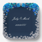 ブライトブルーバラスノーフレーク結婚クリスマス ペーパープレート (正面)