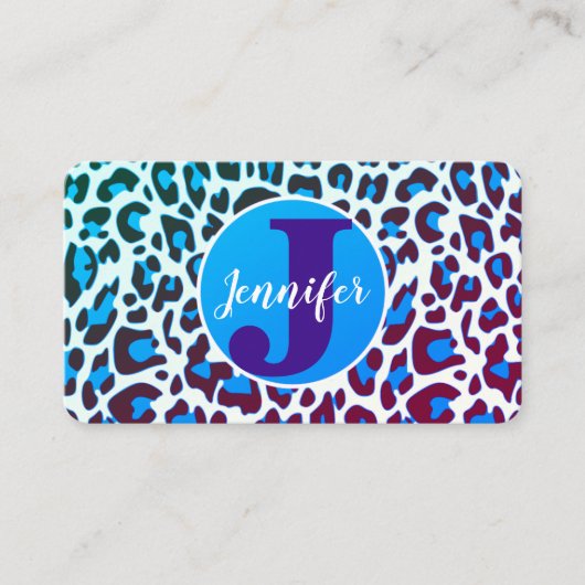 ブライトブルーヒョウ印刷ロカビリーパターン 名刺 (正面)