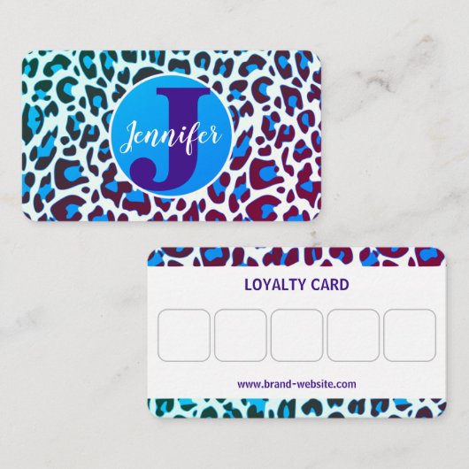 ブライトブルーヒョウ印刷ロカビリーパターン 名刺 (正面/裏面)