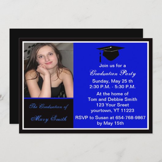 ブライトブルーフォト卒業パーティー招待状 招待状 (正面/裏面)