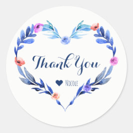 ブライトブルーフローラハート植物性エレガント優遇 ラウンドシール