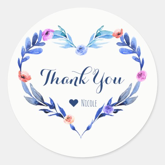 ブライトブルーフローラハート植物性エレガント優遇 ラウンドシール (正面)