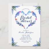 ブライトブルーフローラハート植物水彩 招待状 (正面)