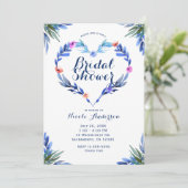 ブライトブルーフローラハート植物水彩 招待状 (スタンド正面)