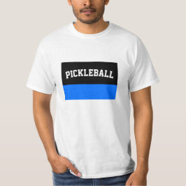 ブライトブルーブラックストライプ文字スポーティピックボール Tシャツ