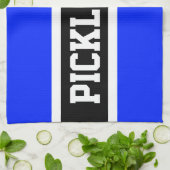 ブライトブルーブラックレーシングストライプ文字 キッチンタオル (折り畳み)