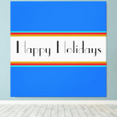 ブライトブルーホワイトレッドストライプ文字ハッピーホリデー キャンバスプリント (インサイチュ (ウッドフロア))