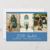 ブライトブルーミニマルフォトコラージュ卒業パーティー 招待状 (正面)