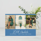 ブライトブルーミニマルフォトコラージュ卒業パーティー 招待状 (スタンド正面)