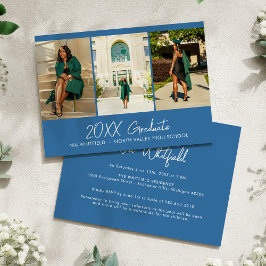 ブライトブルーミニマルフォトコラージュ卒業パーティー 招待状