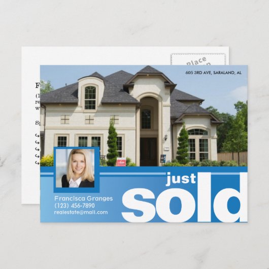 ブライトブルー単実在売の不動産広告テンプレート ポストカード (正面/裏面)