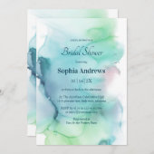 ブライトブルー抽象芸術水彩ブライダルシャワー 招待状 (正面/裏面)
