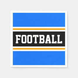ブライトブルー白黒イエローサッカーストライプ女子 スタンダードカクテルナプキン