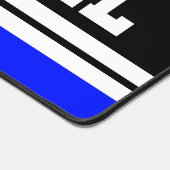 ブライトブルー白黒ストライプズサッカー文字 デスクマット (コーナー)