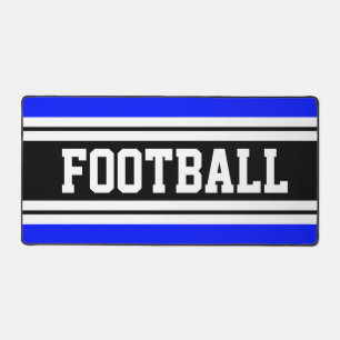 ブライトブルー白黒ストライプズサッカー文字 デスクマット