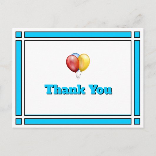 ブライトブルー誕生日バルーンありがとうはがき ポストカード (正面)