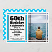 ブライトブルー60thフォト誕生日招待状 招待状 (正面/裏面)