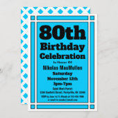 ブライトブルー80誕生日 招待状 (正面/裏面)