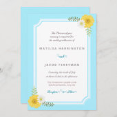 ブライトブルー&イエローパステルフローラ招待状 招待状 (正面/裏面)