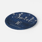 ブライトブルー&シルバースターリースウィート16パーティー ペーパープレート (アングル)